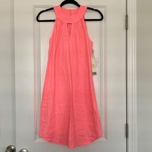 NWT C&C California 100% Linen neon pink dress